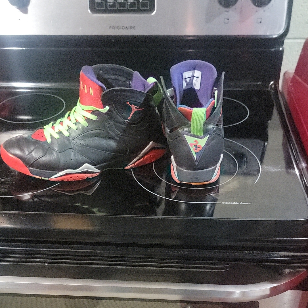 Jordan Black and Red Sneakers with Green Laces, And Will Consider Trades..